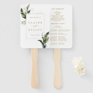 Tropical Foliage Gold Wedding Ceremony Program Hand Fan