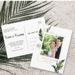 Tropical Foliage Gold Wedding Photo Thank You Postcard<br><div class="desc">This wedding photo thank you postcard features watercolor green tropical foliage,  palm tree leaves,  banana leaves with faux gold accents . Perfect for weddings,  anniversaries,  birthdays,  graduations and other events. >>> Check out the entire collection <<< https://www.zazzle.com/collections/tropical_foliage_gold_collection-119316977990783186</div>