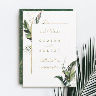 Tropical Foliage Gold Wedding Save The Date