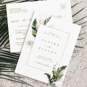 Tropical Foliage Gold Wedding Save the Date Announcement Postcard