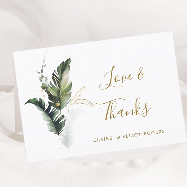 Tropical Foliage Gold Wedding Thank You Folded Card (Creator Uploaded)