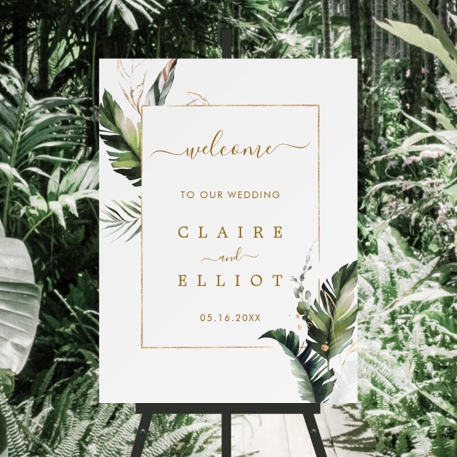 Tropical Foliage Gold Wedding Welcome Sign (Creator Uploaded)