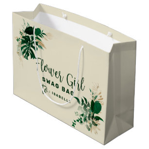 Tropical Foliage Green & Gold Flower Girl Swag Large Gift Bag