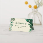 Tropical Foliage Green Leaves Wedding Table Number Place Card<br><div class="desc">Tropical Foliage Trendy Greenery and Leaves Personalised Wedding Reception Dinner or Party Table Number Place Cards - Trendy Marker Brushed Script Lettering. Perfect for your table setting decor! In a bold colour palette of rich greens, emerald, and gold foil look. This design is perfect for a beach, destination, or summer...</div>