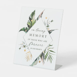 Tropical Foliage Green Wedding In Loving Memory Pedestal Sign
