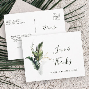 Tropical Foliage Green Wedding Thank You Postcard