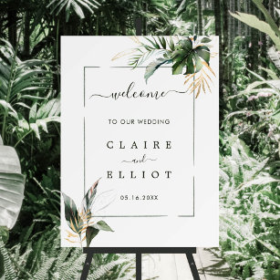 Tropical Foliage Green Wedding Welcome Sign