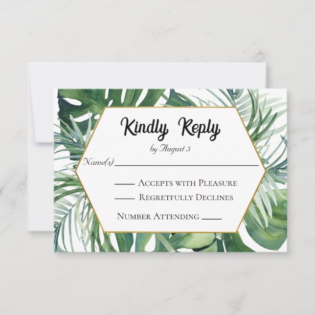 Tropical Foliage Greenery Wedding RSVP Card (Front)