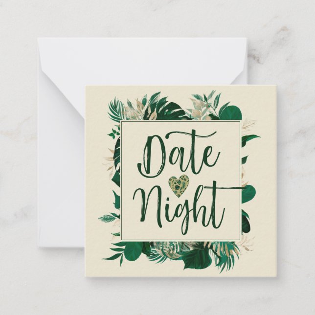 Tropical Foliage Leafy Newlyweds Date Night Card (Front)