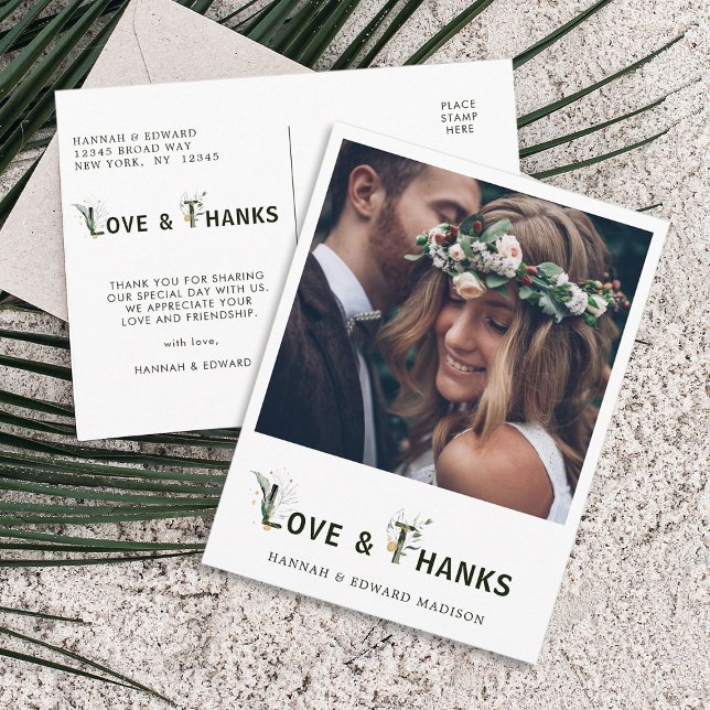 Tropical Foliage Letter Photo Thank You Postcard (Front & Back)