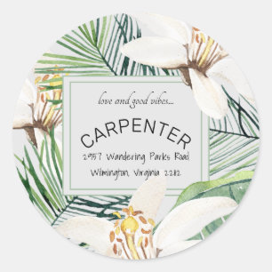 Tropical Foliage Love & Good Vibes Wedding Classic Round Sticker