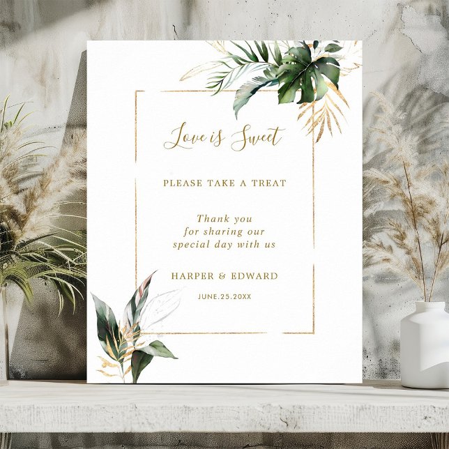 Tropical Foliage Love is Sweet Dessert Bar Sign (Creator Uploaded)
