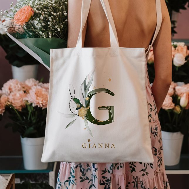 Tropical Foliage Monogram Letter “G" Personalised Tote Bag (Creator Uploaded)