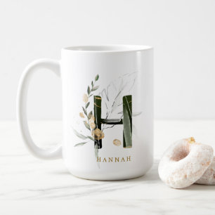 Tropical Foliage Monogram Letter "H" Personalised Coffee Mug