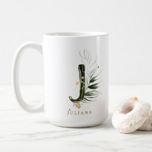 Tropical Foliage Monogram Letter “J” Personalised Coffee Mug