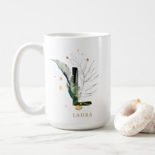 Tropical Foliage Monogram Letter "L" Personalised Coffee Mug
