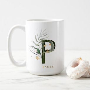 Tropical Foliage Monogram Letter "P" Personalised Coffee Mug