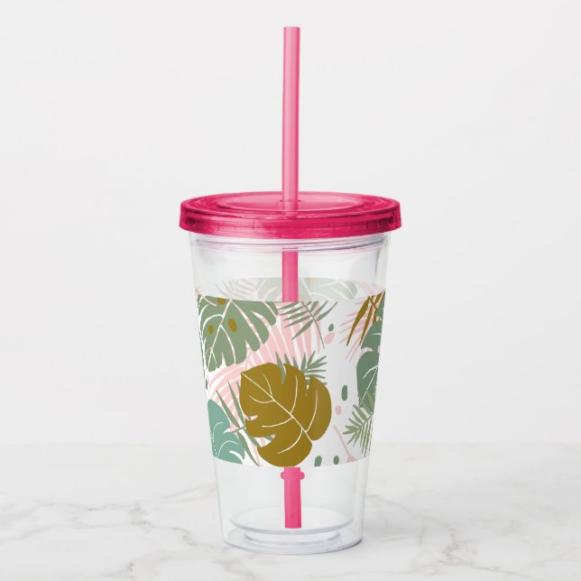 Tropical Foliage - Monstera And Palm Leaf Pattern Acrylic Tumbler (Front)
