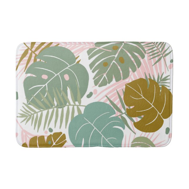 Tropical Foliage - Monstera And Palm Leaf Pattern Bath Mat (Front)