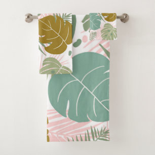 Tropical Foliage - Monstera And Palm Leaf Pattern Bath Towel Set