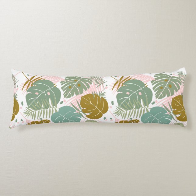 Tropical Foliage - Monstera And Palm Leaf Pattern Body Cushion (Front)