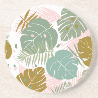 Tropical Foliage - Monstera And Palm Leaf Pattern Coaster