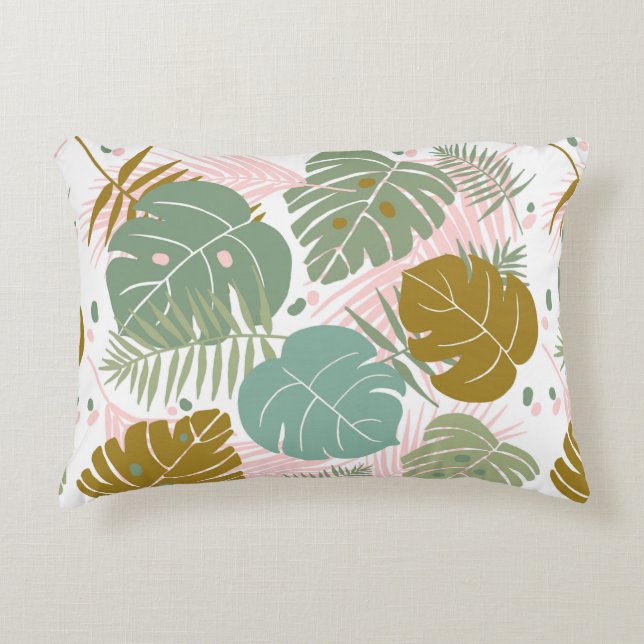 Tropical Foliage - Monstera And Palm Leaf Pattern Decorative Cushion (Front)