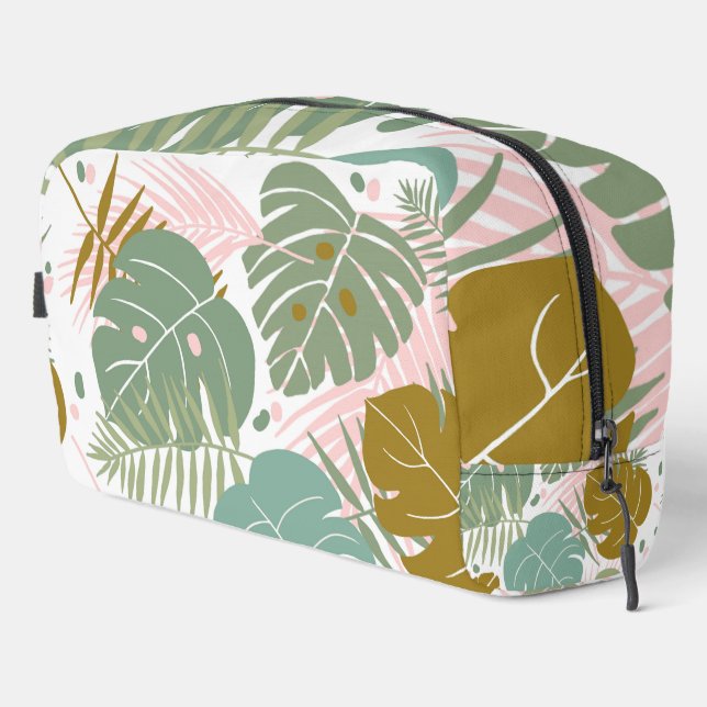 Tropical Foliage - Monstera And Palm Leaf Pattern Dopp Kit (Right Corner)