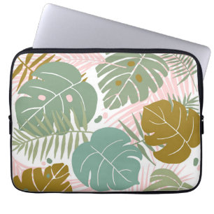 Tropical Foliage - Monstera And Palm Leaf Pattern Laptop Sleeve