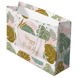 Tropical Foliage - Monstera And Palm Leaf Pattern Large Gift Bag