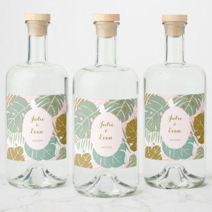 Tropical Foliage - Monstera And Palm Leaf Pattern Liquor Bottle Label