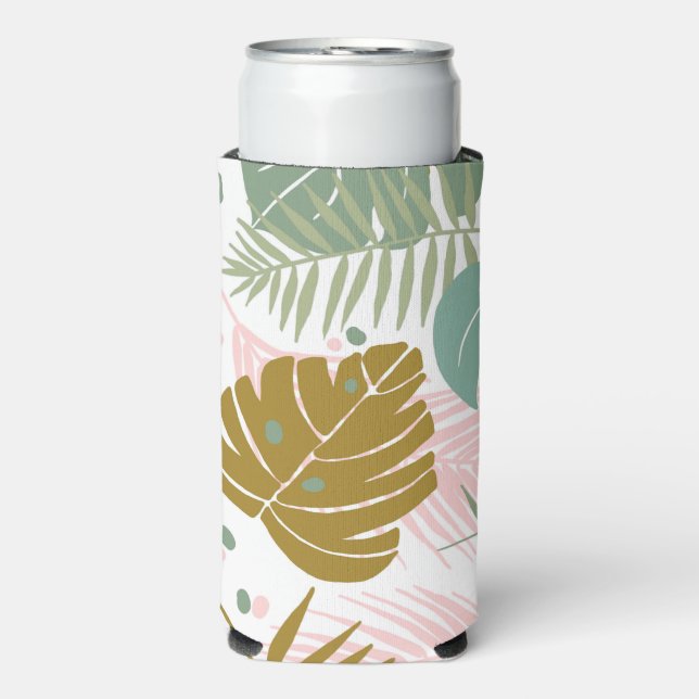 Tropical Foliage - Monstera And Palm Leaf Pattern Seltzer Can Cooler (Seltzer Front)