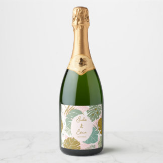Tropical Foliage - Monstera And Palm Leaf Pattern Sparkling Wine Label