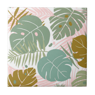 Tropical Foliage - Monstera And Palm Leaf Pattern Tile