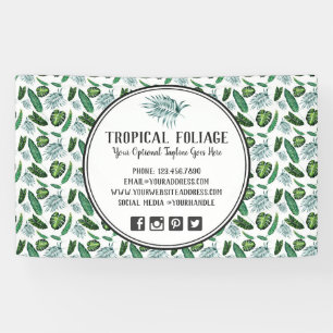 Tropical Foliage Palm Leaves & Greenery Watercolor Banner