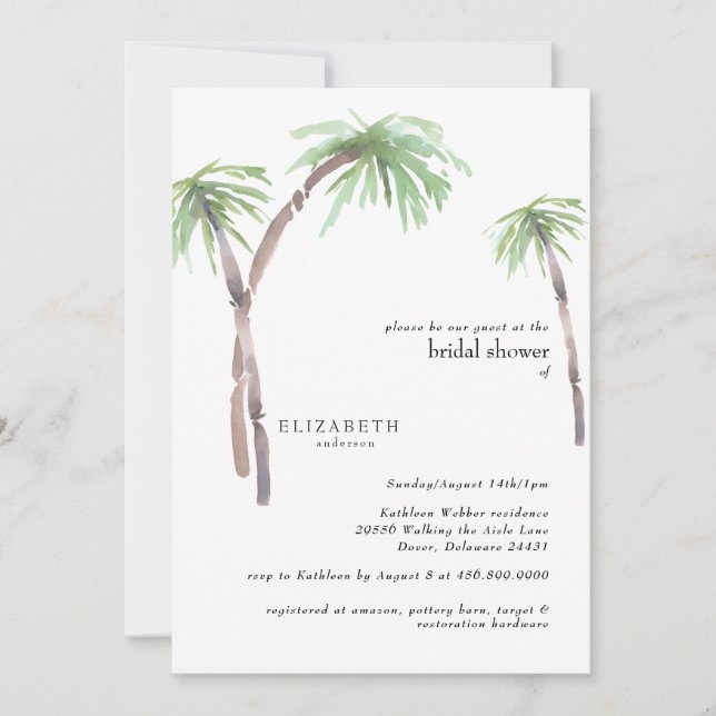 Tropical Foliage Palm Tree Bridal Shower Invitation (Front)