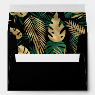Tropical Foliage Pattern Black Green Gold Envelope