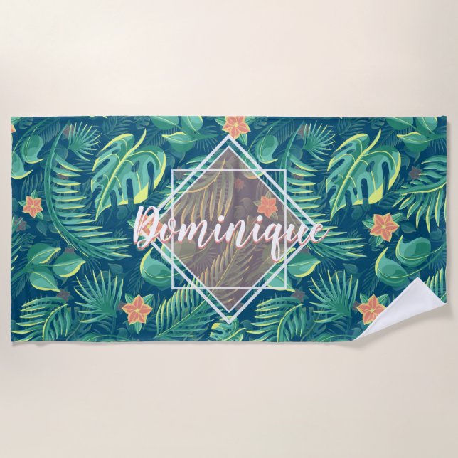 Tropical Foliage Pattern Personalised Beach Towel (Front)
