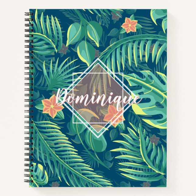 Tropical Foliage Pattern Personalised Notebook (Front)