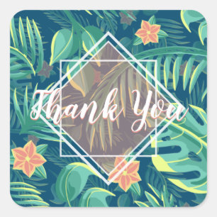Tropical Foliage Pattern Personlaized Thank You Square Sticker