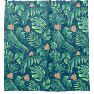 Tropical Foliage Pattern Shower Curtain