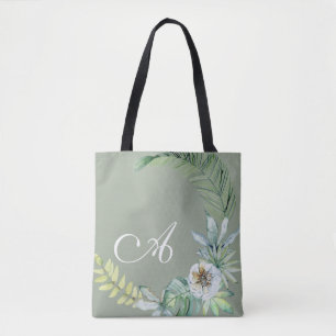  Tropical Foliage Personalised Sage  Tote Bag