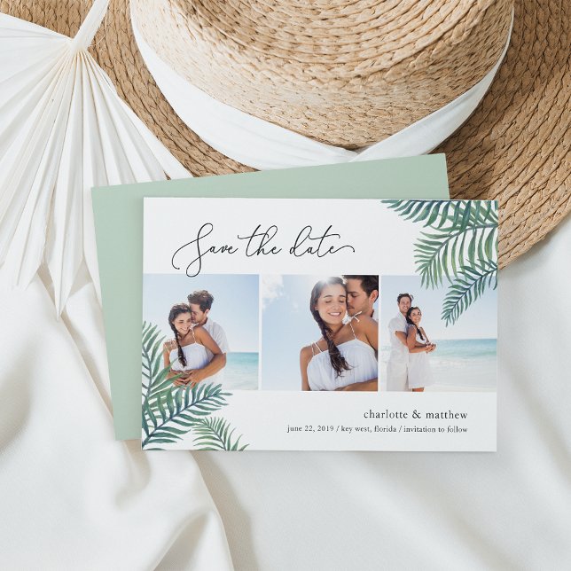 Tropical Foliage Photo Collage Save the Date Card (Creator Uploaded)