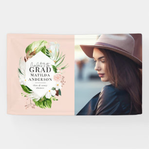 Tropical foliage photo graduation party banner