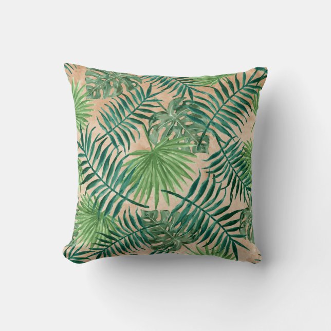 TROPICAL FOLIAGE PRINT, Palm Trees & Ferns Cushion (Front)