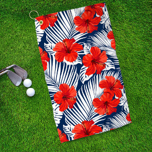 Tropical Foliage Red Floral Hibiscus Golf Towel