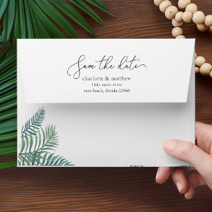 Tropical Foliage Save the Date 5x7 Return Address Envelope