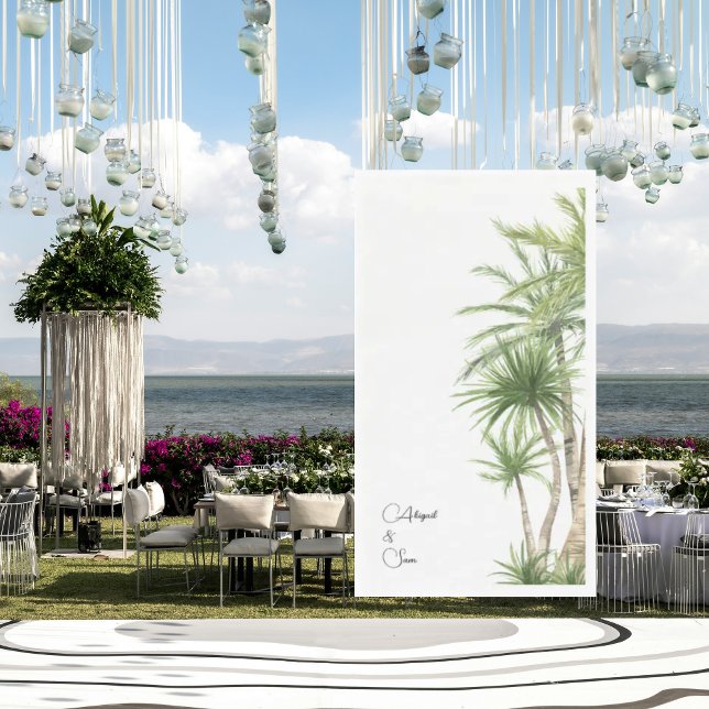 Tropical Foliage Script Names White Wedding Napkin (Creator Uploaded)
