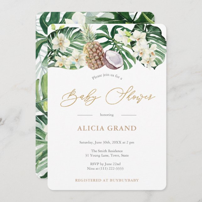 Tropical Foliage Sophisticated Baby Shower Invitation (Front/Back)