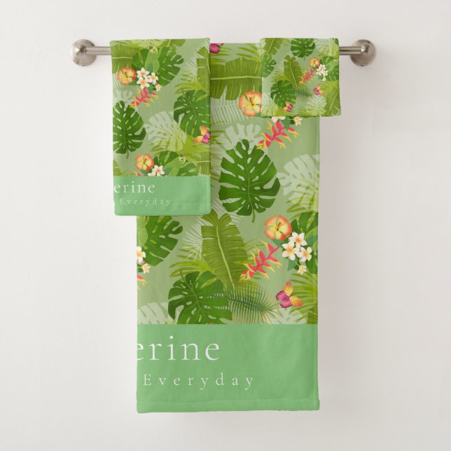Tropical Foliage Summer Green Bath Towel Set (Insitu)